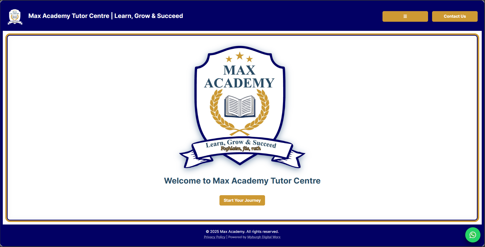 Max Academy Website Screenshot